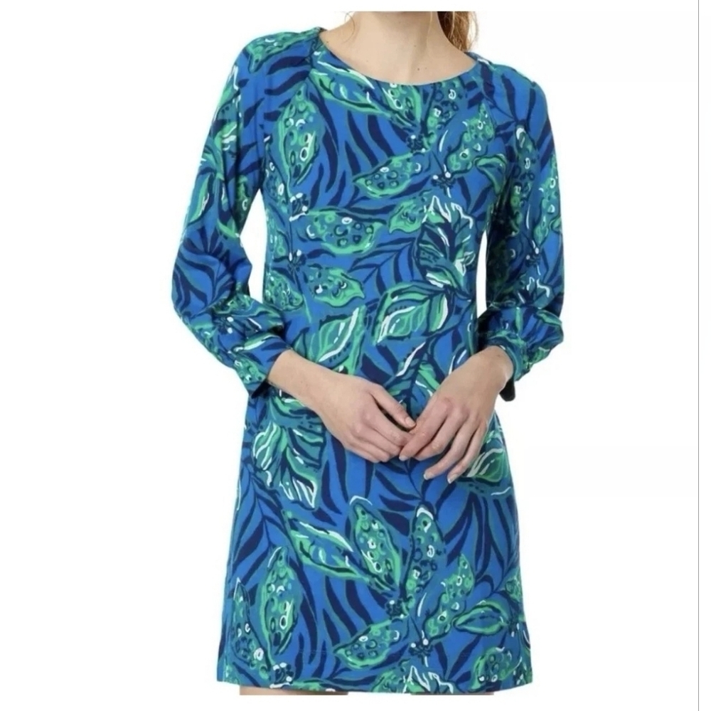 Lilly Pulitzer Elianna 3/4 Sleeve Shift Dress Floral Print Cotton S Round Neck